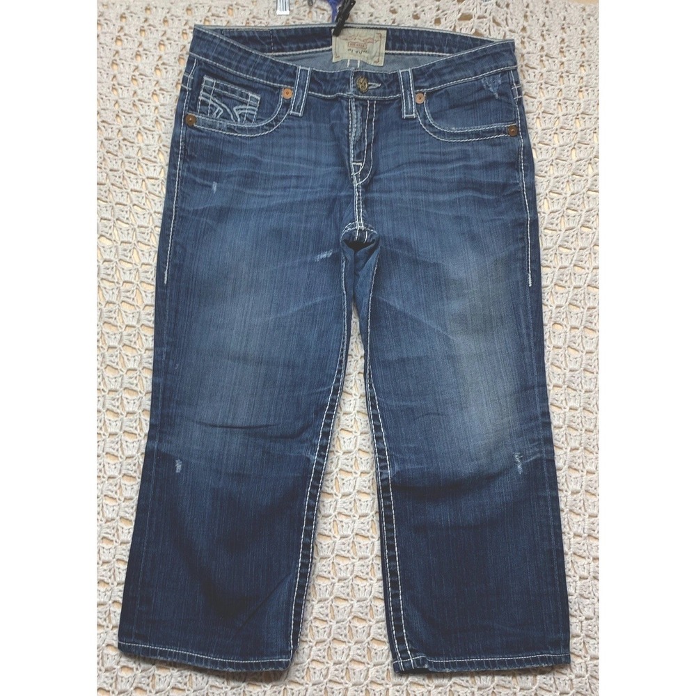 Big Star Liv Capri Jean‎ Women Size 32 Blue  Denim Embroidery W34 L22